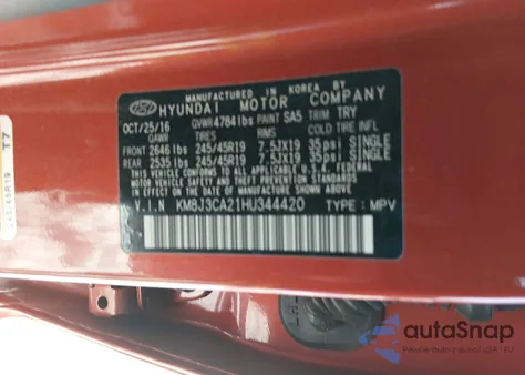 2017 Hyundai Tucson Limited from USA, damaged, VIN KM8J3CA21HU344420